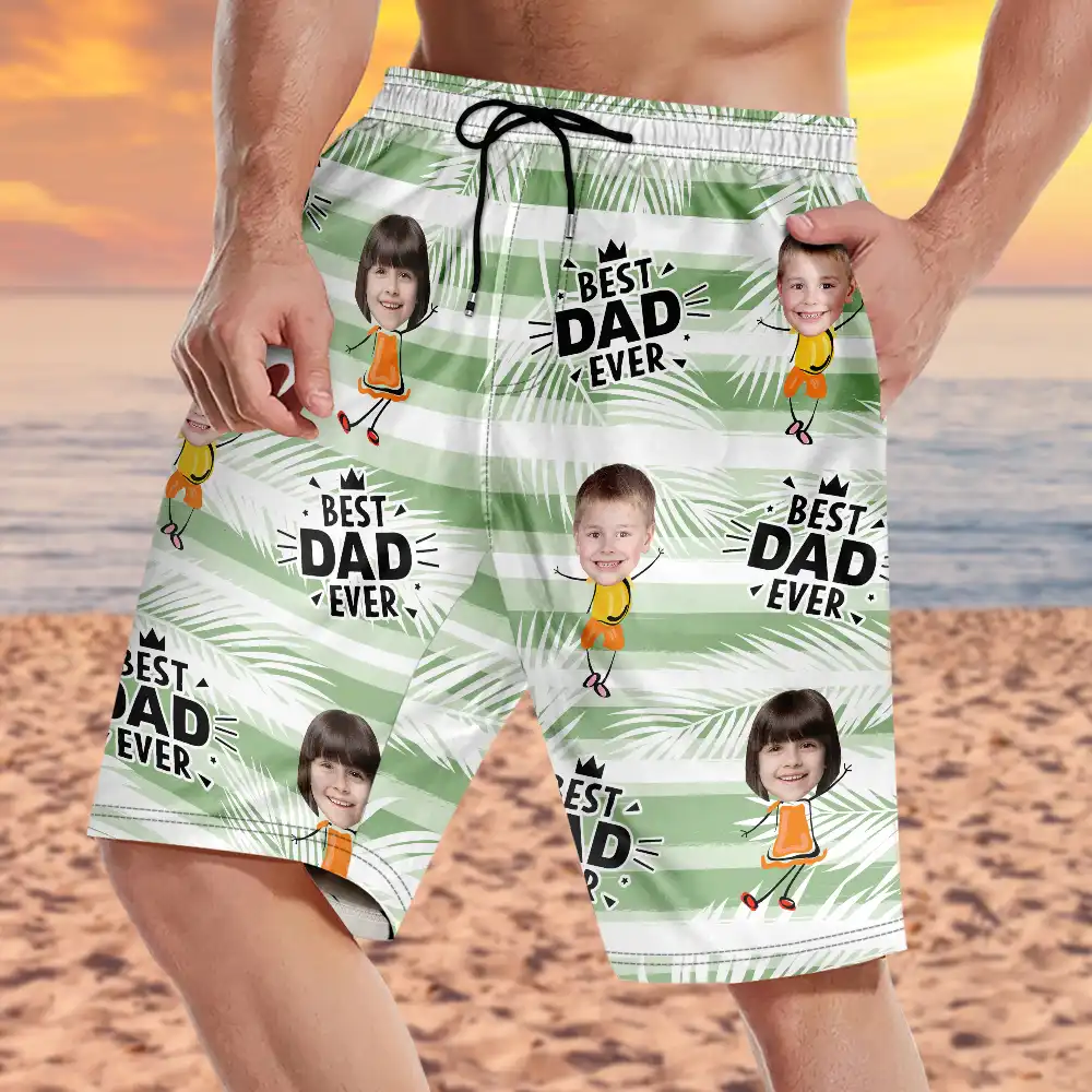 Custom Photo Best Dad Grandad Ever - Personalised Unisex Beach Shorts - Image 4
