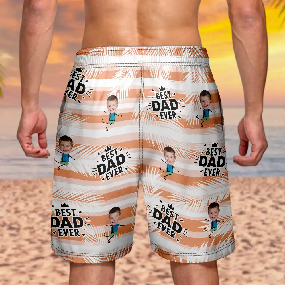 Custom Photo Best Dad Grandad Ever - Personalised Unisex Beach Shorts - Image 5