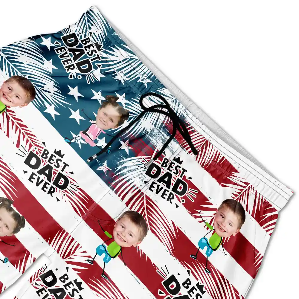 Custom Photo Best Dad Grandad Ever - Personalised Unisex Beach Shorts - Image 6