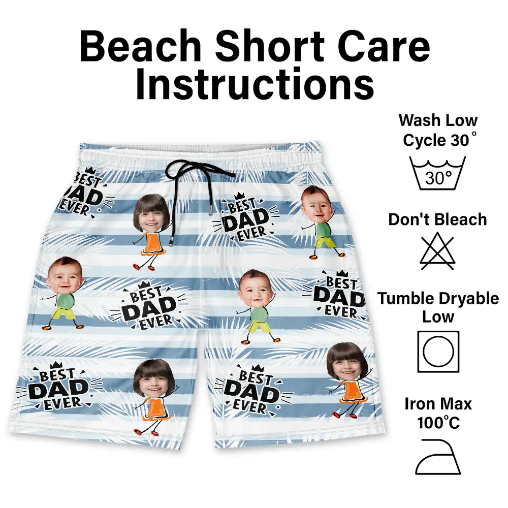 Custom Photo Best Dad Grandad Ever - Personalised Unisex Beach Shorts - Image 7