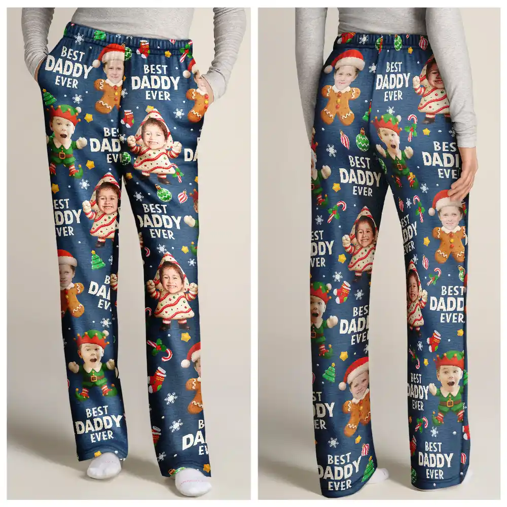 Custom Photo Best Dad Grandpa Ever Christmas Character - Personalized Pajama Pants - Image 4
