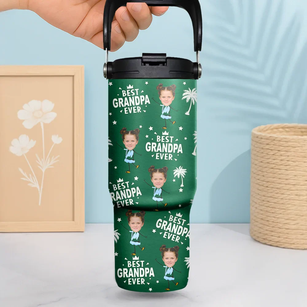Custom Photo Best Dad Grandpa Ever - Personalized 30oz Tumbler With Handle - Image 3