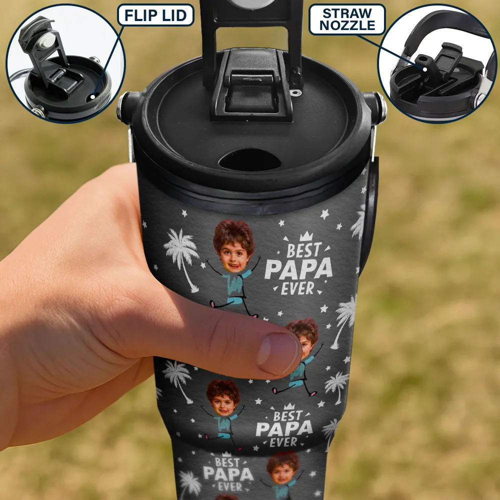 Custom Photo Best Dad Grandpa Ever - Personalized 30oz Tumbler With Handle - Image 5