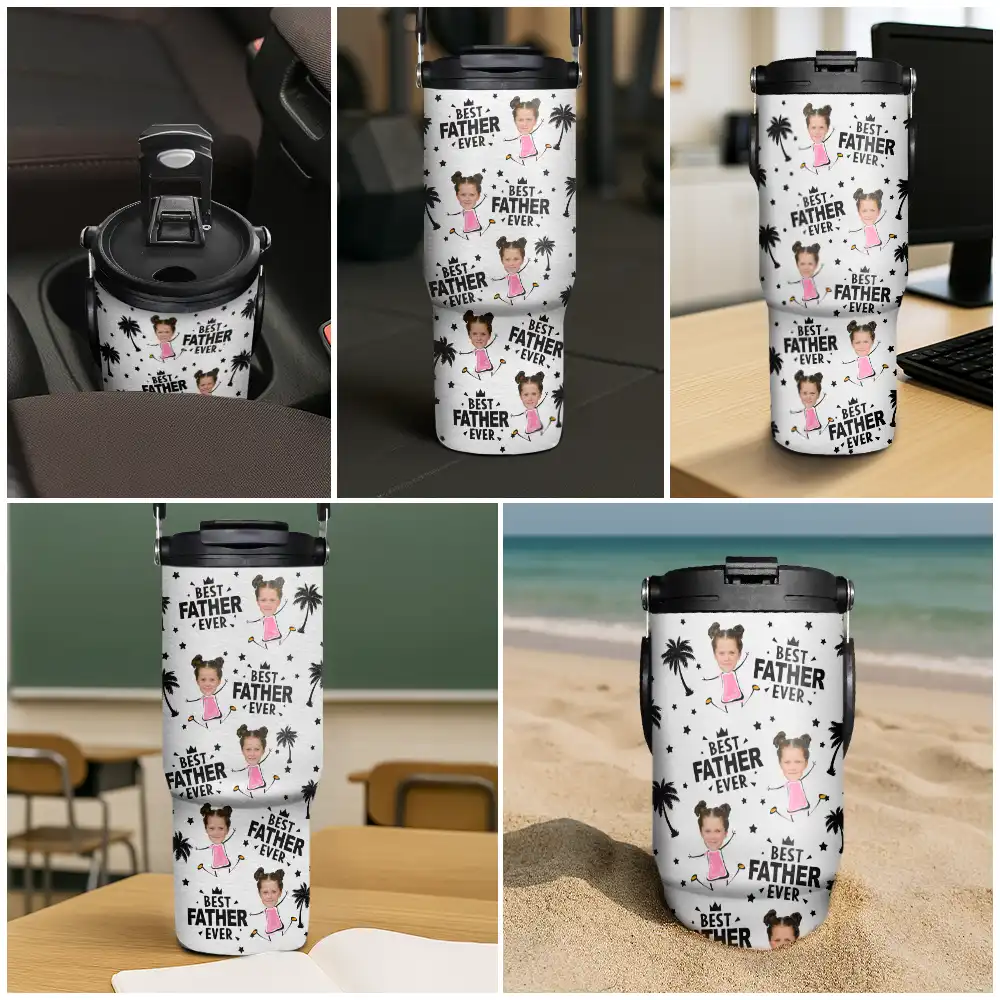 Custom Photo Best Dad Grandpa Ever - Personalized 30oz Tumbler With Handle - Image 7