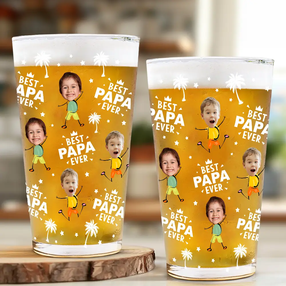 Custom Photo Best Dad Grandpa Ever - Personalized Beer Glass - Image 3