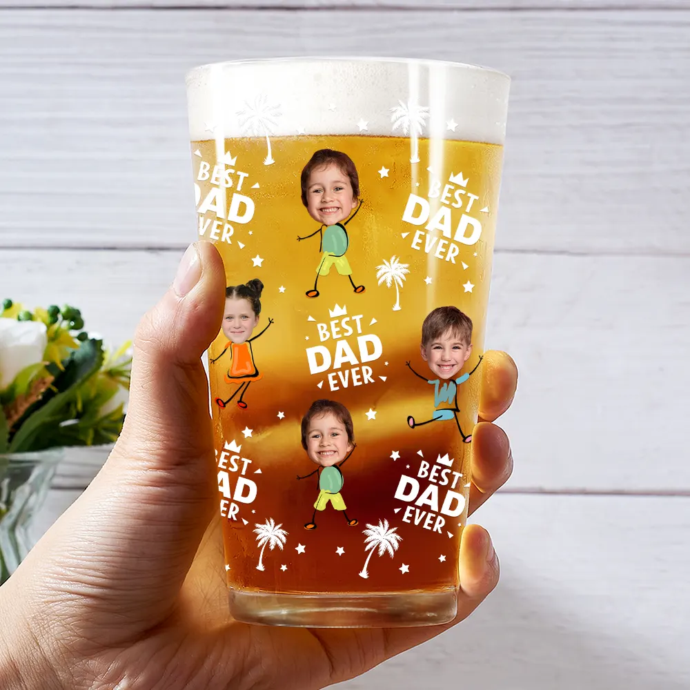 Custom Photo Best Dad Grandpa Ever - Personalized Beer Glass - Image 4