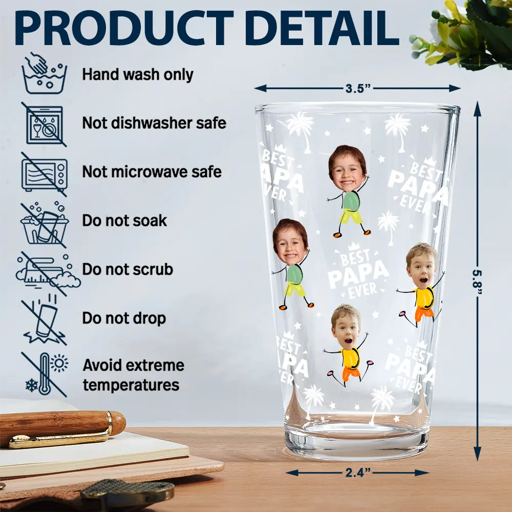 Custom Photo Best Dad Grandpa Ever - Personalized Beer Glass - Image 6