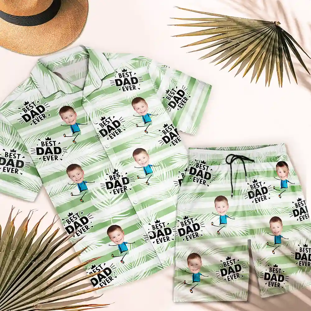 Custom Photo Best Dad Grandpa Ever - Personalized Hawaii Set Shirt And Shorts - Image 4