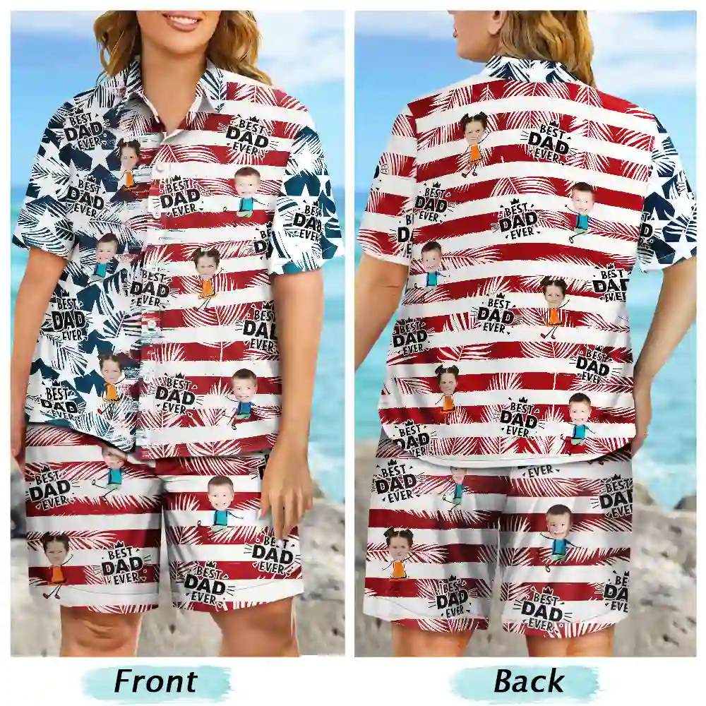 Custom Photo Best Dad Grandpa Ever - Personalized Hawaii Set Shirt And Shorts - Image 5