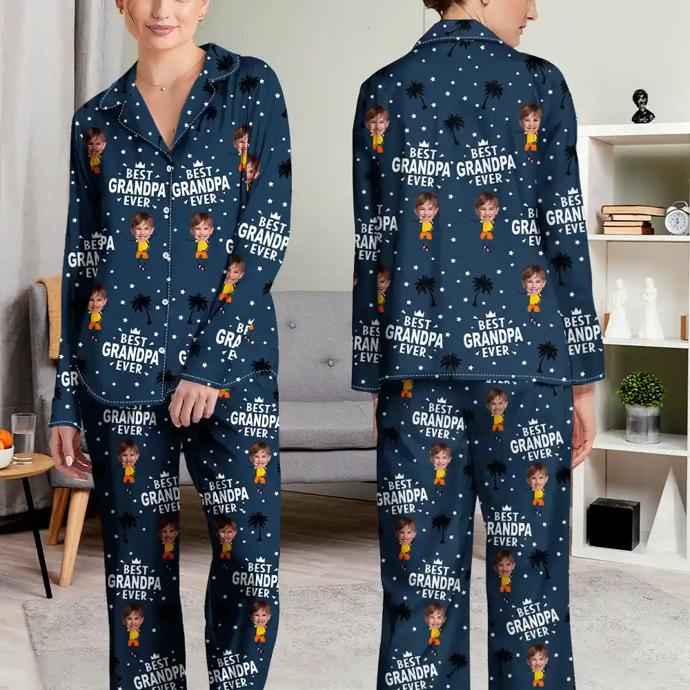 Custom Photo Best Dad Grandpa Ever - Personalized Long Pajamas Set - Image 5
