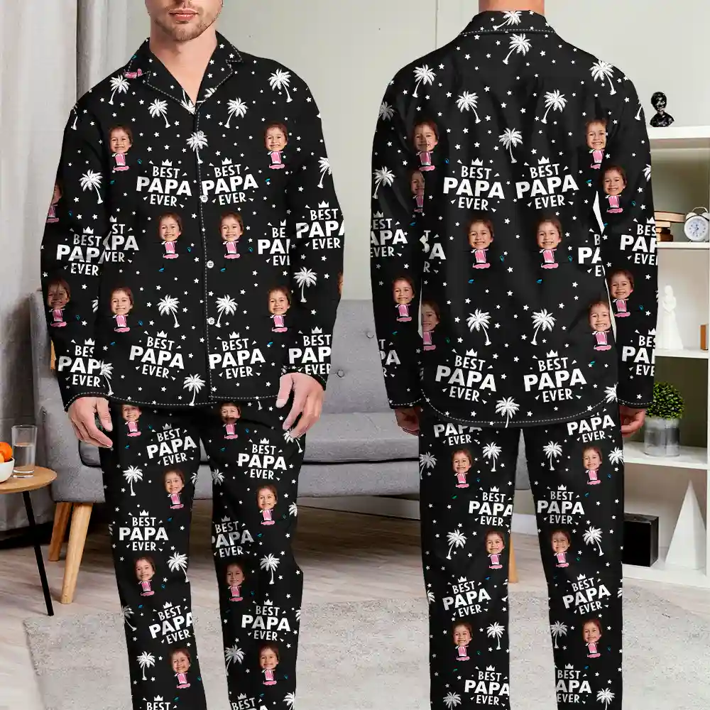 Custom Photo Best Dad Grandpa Ever - Personalized Long Pajamas Set - Image 6