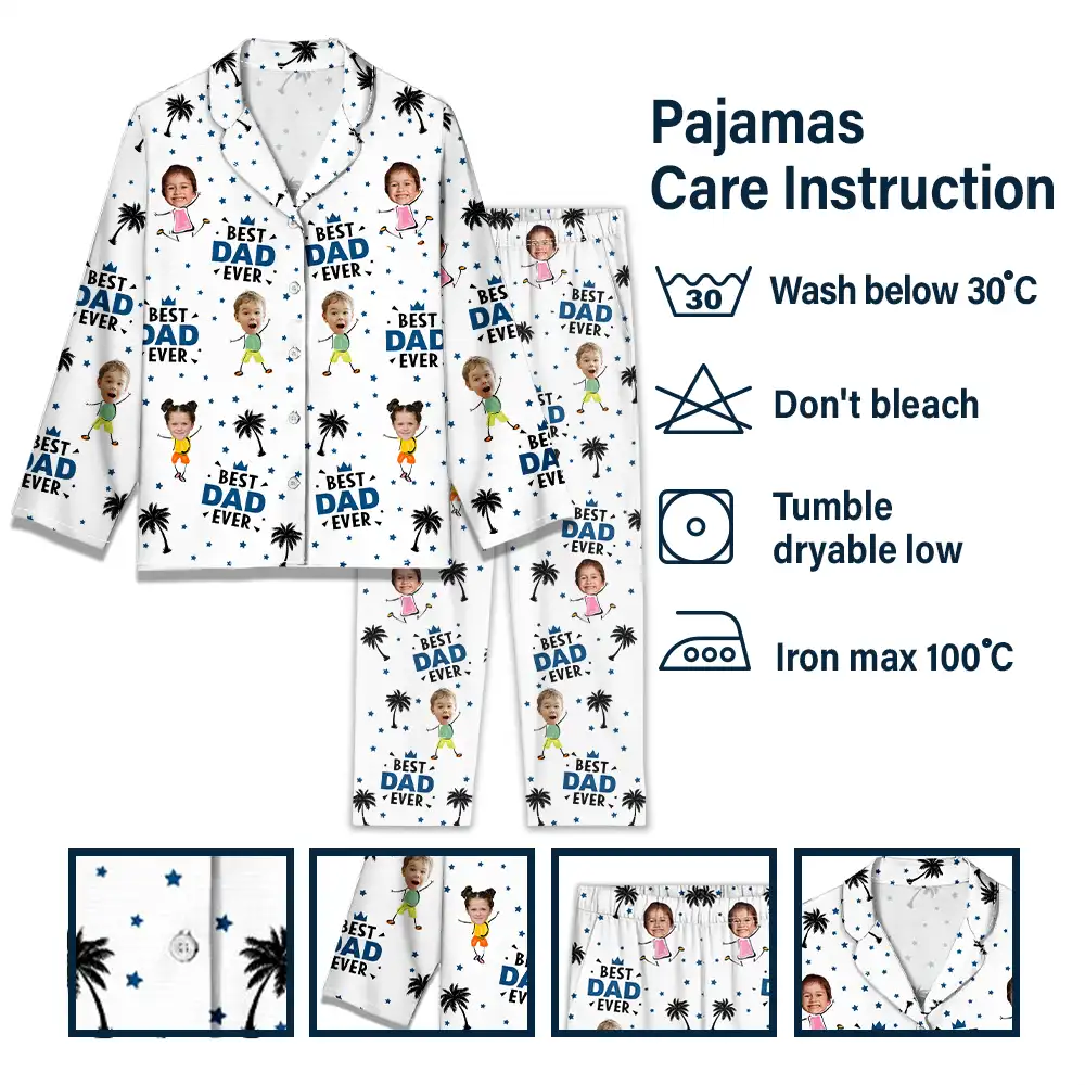 Custom Photo Best Dad Grandpa Ever - Personalized Long Pajamas Set - Image 7