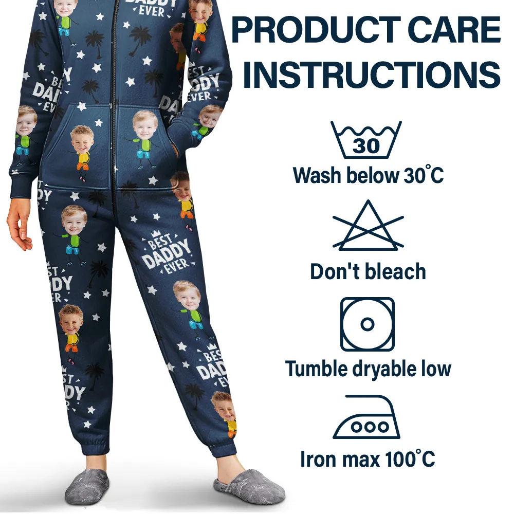 Custom Photo Best Dad Grandpa Ever - Personalized Overall Onesie Hooded Jumpsuit - Image 5