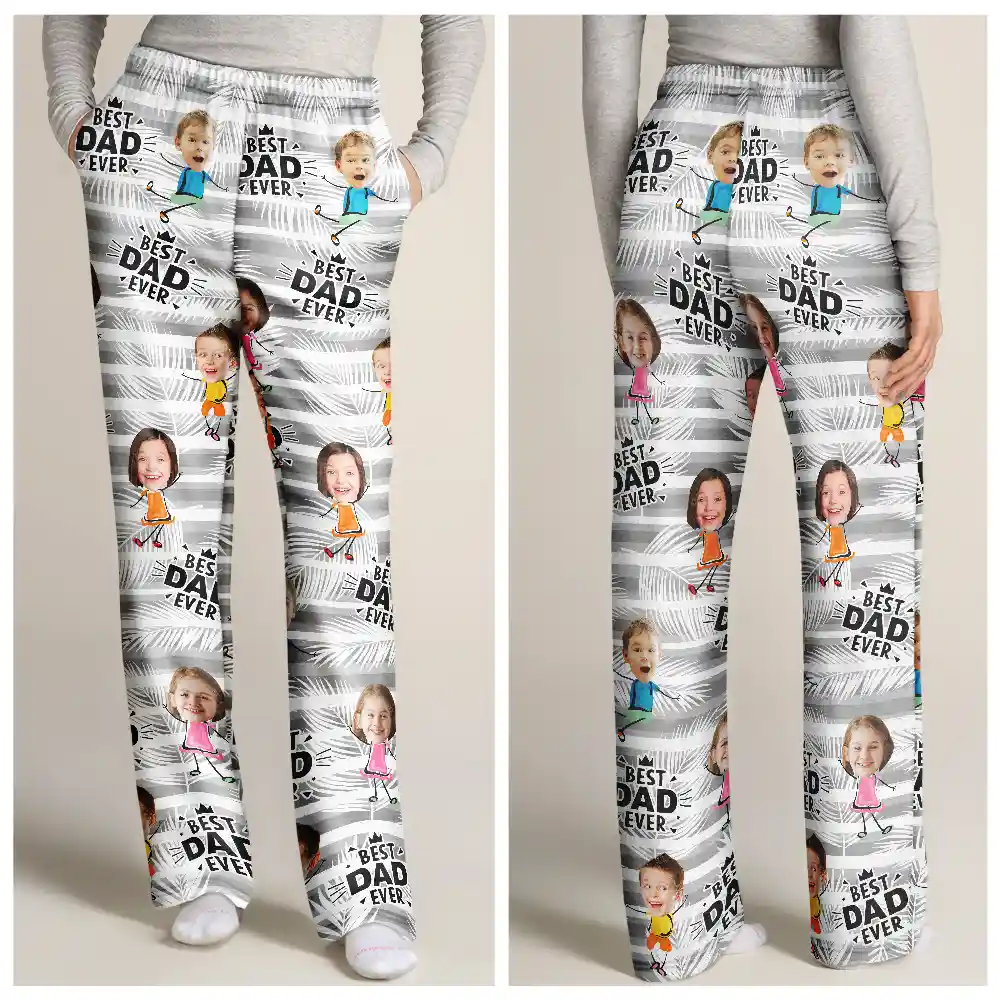 Custom Photo Stripes Best Dad Grandpa Ever - Personalized Pajama Pants - Image 4