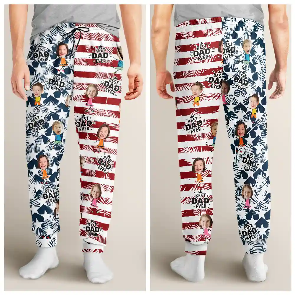 Custom Photo Stripes Best Dad Grandpa Ever - Personalized Pajama Pants - Image 5