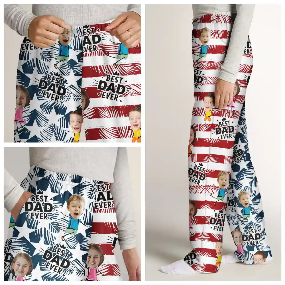 Custom Photo Stripes Best Dad Grandpa Ever - Personalized Pajama Pants - Image 8