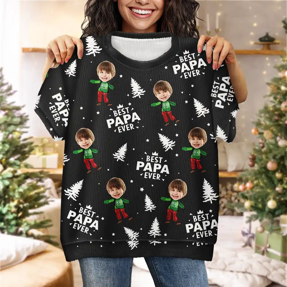 Custom Photo Best Dad Grandpa Ever - Personalized Short Sleeve Sweater - Image 4