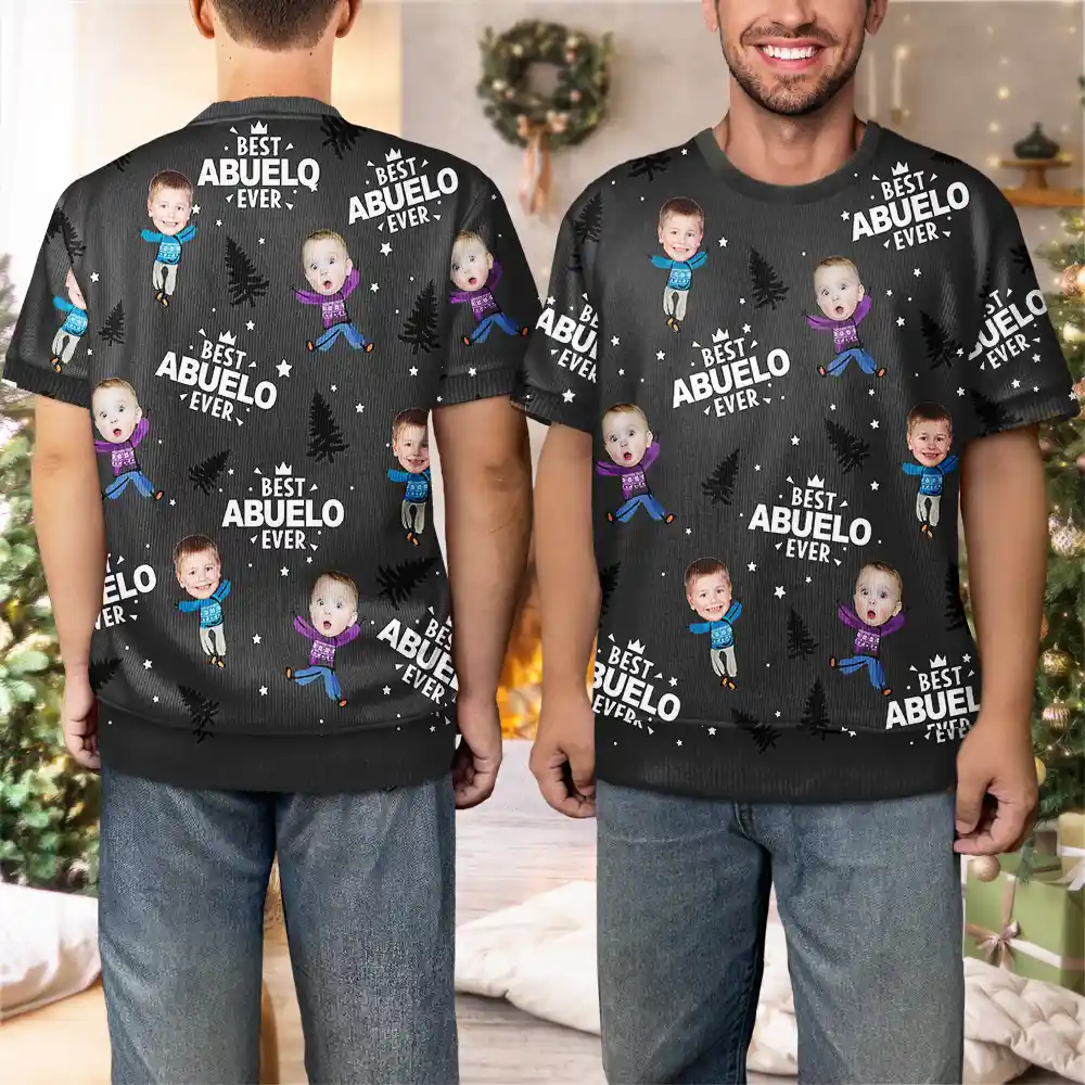 Custom Photo Best Dad Grandpa Ever - Personalized Short Sleeve Sweater - Image 6