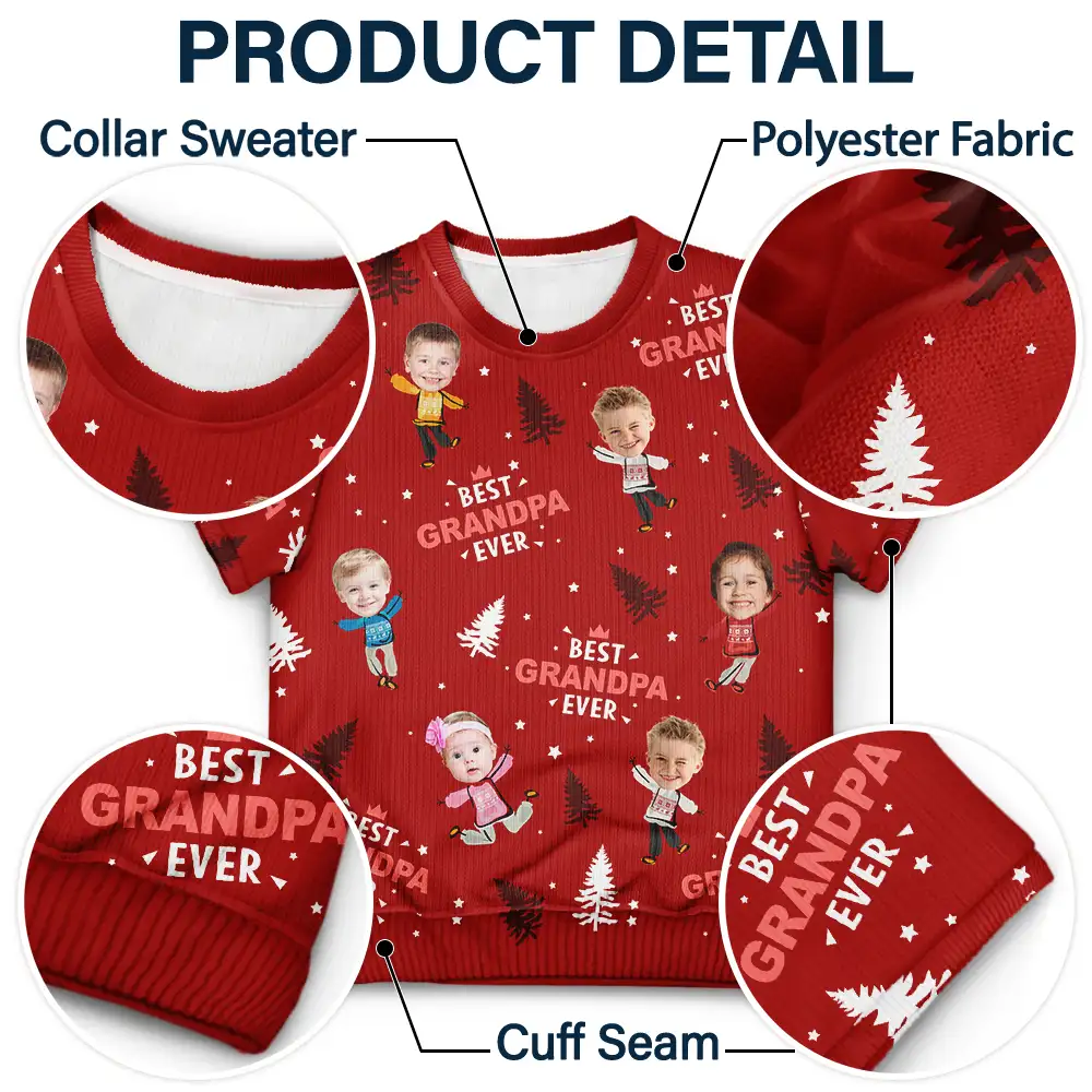 Custom Photo Best Dad Grandpa Ever - Personalized Short Sleeve Sweater - Image 7