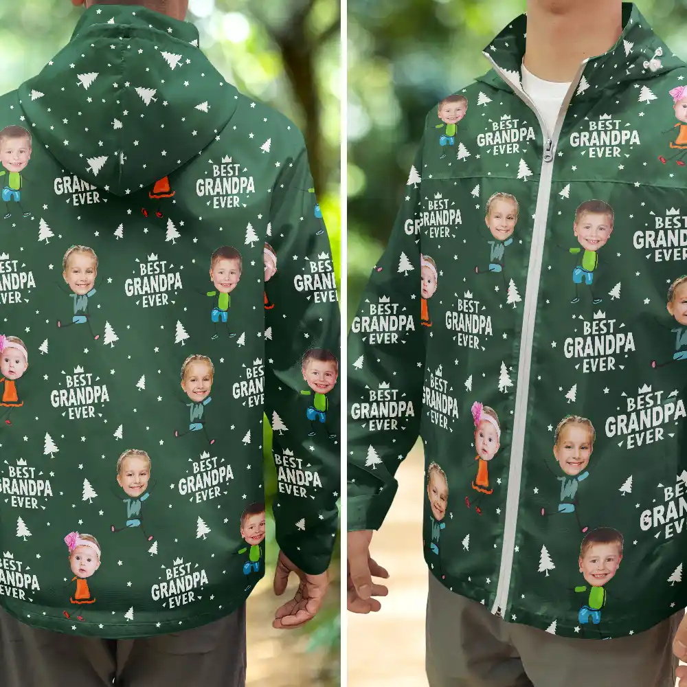 Custom Photo Best Dad Grandpa Ever Pine Tree - Personalized Rain Jacket - Image 4