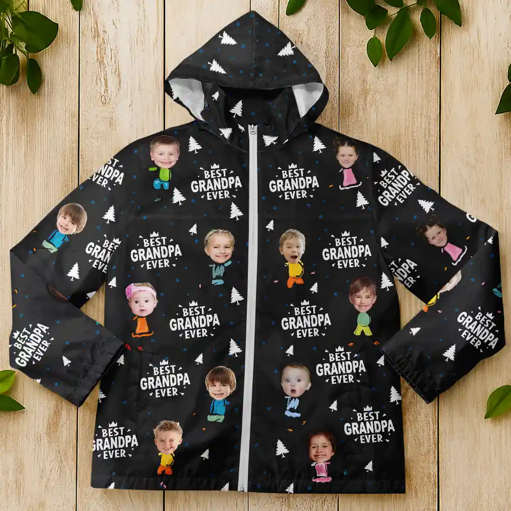 Custom Photo Best Dad Grandpa Ever Pine Tree - Personalized Rain Jacket - Image 5