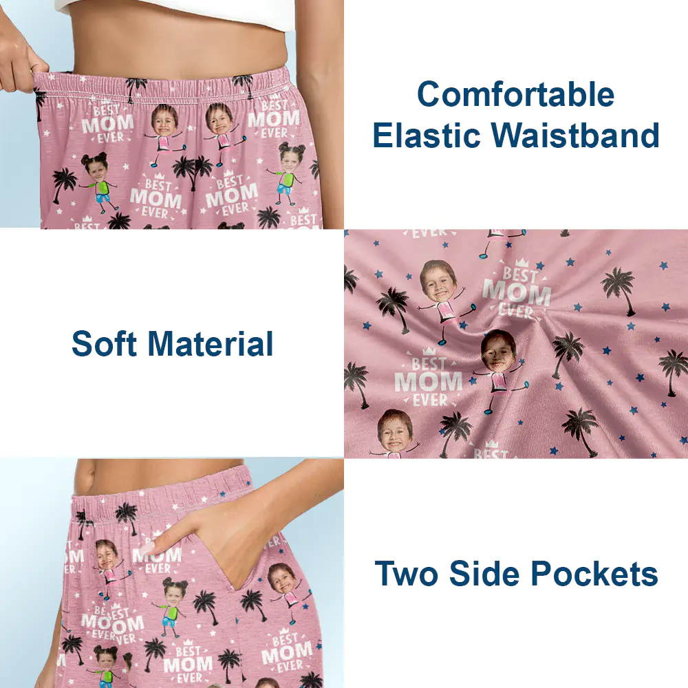 Custom Photo Best Dad Grandpa Mom Grandma Ever - Personalized Pajama Shorts - Image 6