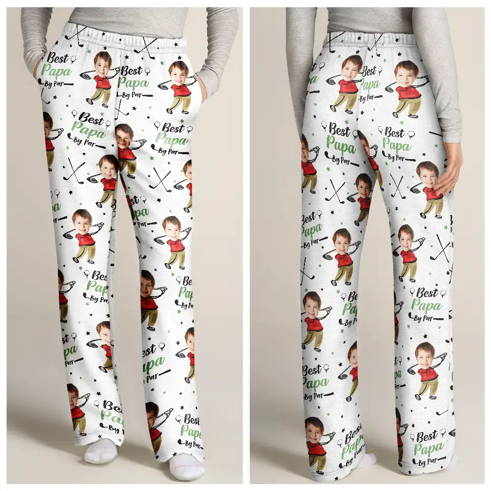 Custom Photo Best Dad Papa By Par Funny Kids - Personalized Pajama Pants - Image 4