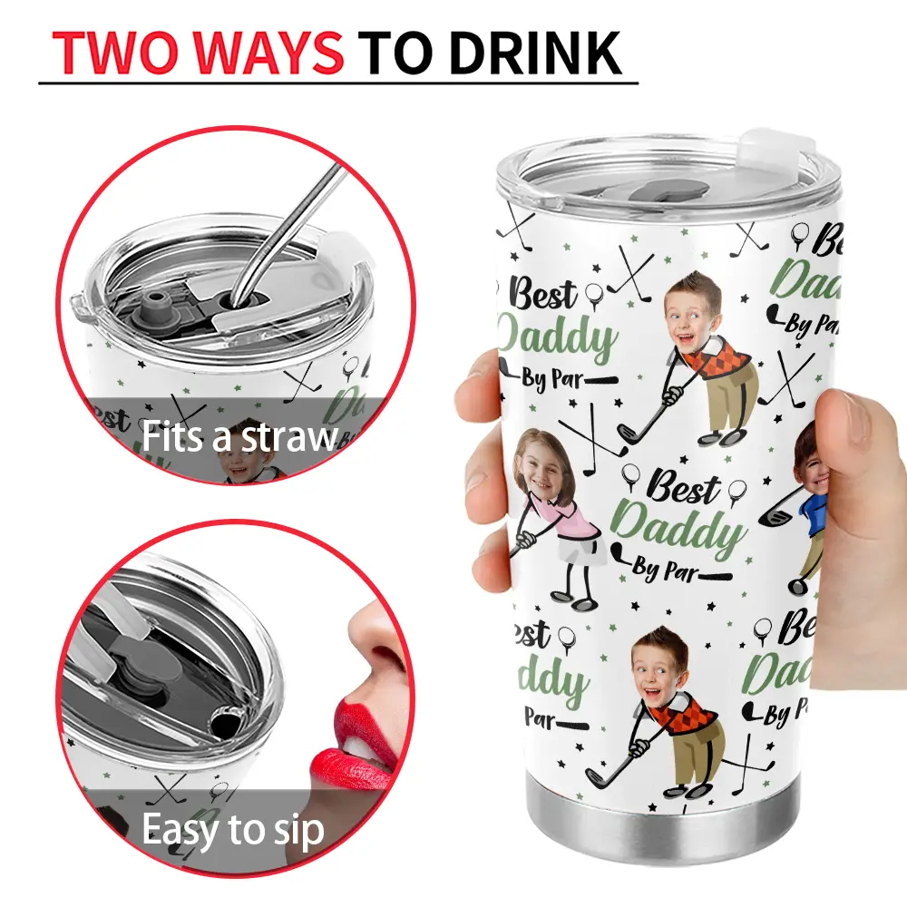 Custom Photo Best Dad Papa By Par Funny Kids - Personalized Tumbler - Image 5