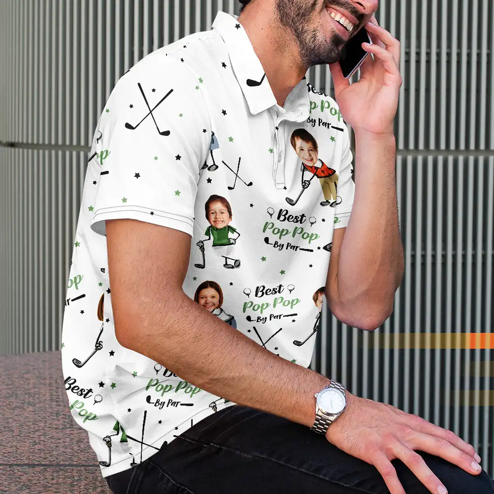 Custom Photo Best Dad Papa By Par - Personalized Polo Shirt - Image 4