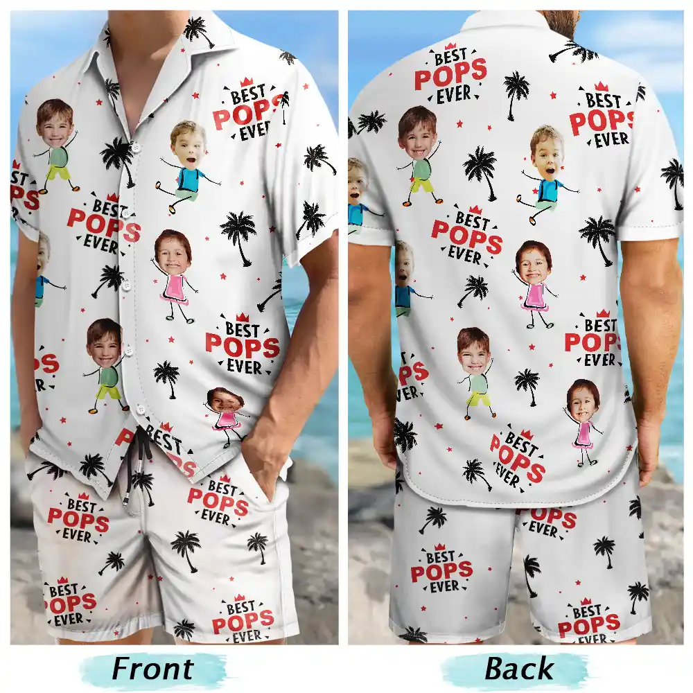 Custom Photo Best Dad Papa Ever Coconut Palm - Personalized Hawaii Set Shirt And Shorts - Image 5
