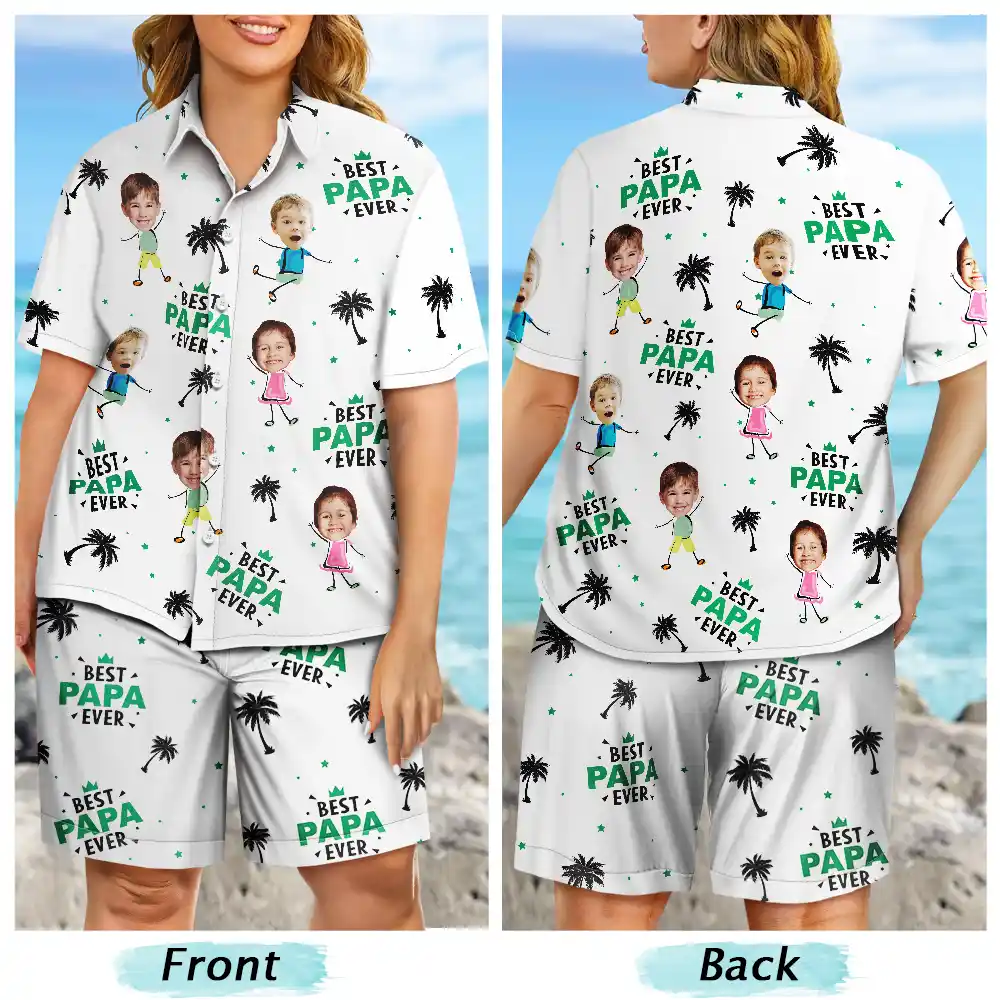 Custom Photo Best Dad Papa Ever Coconut Palm - Personalized Hawaii Set Shirt And Shorts - Image 6