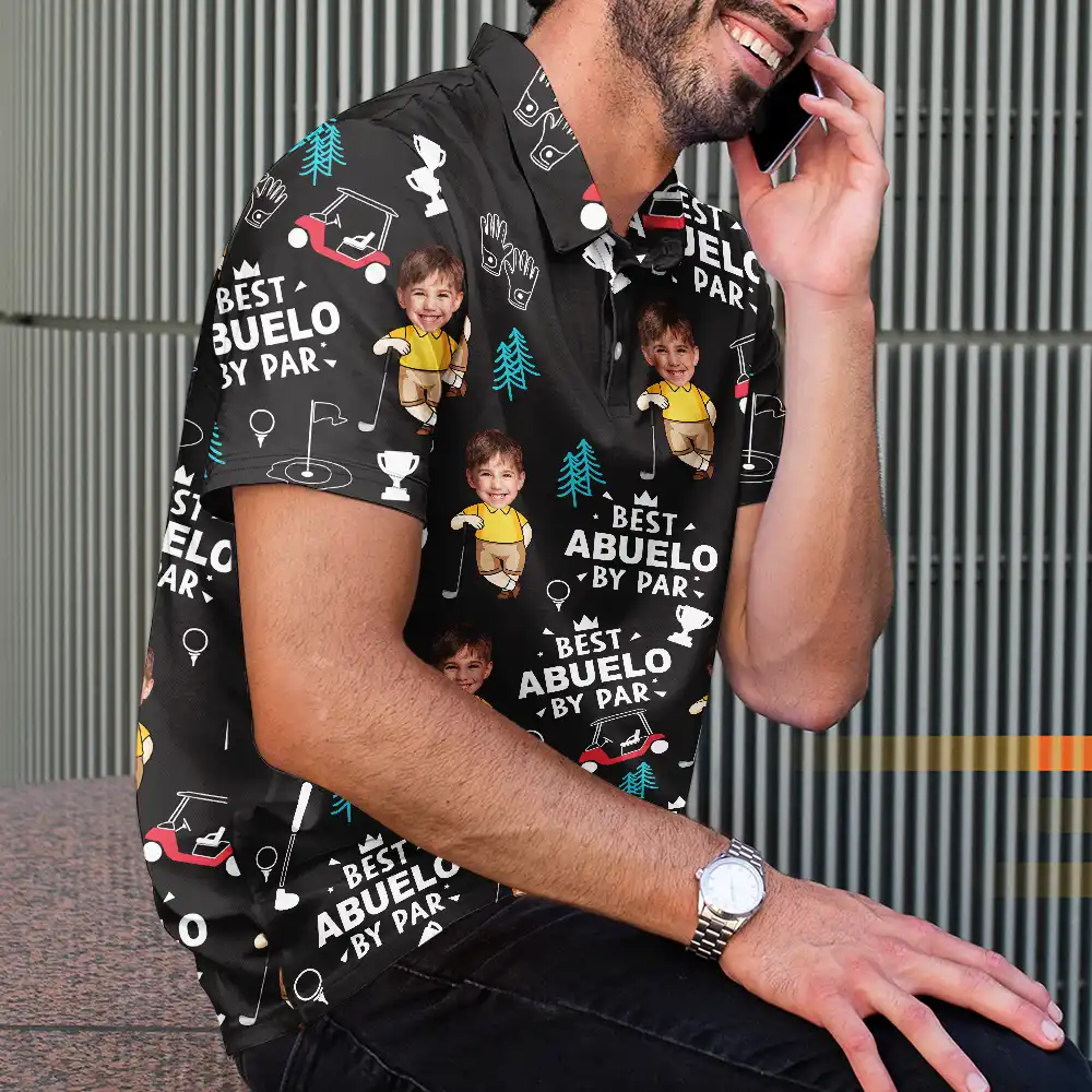 Custom Photo Best Daddy By Par Cartoon Kid - Personalized Polo Shirt - Image 5
