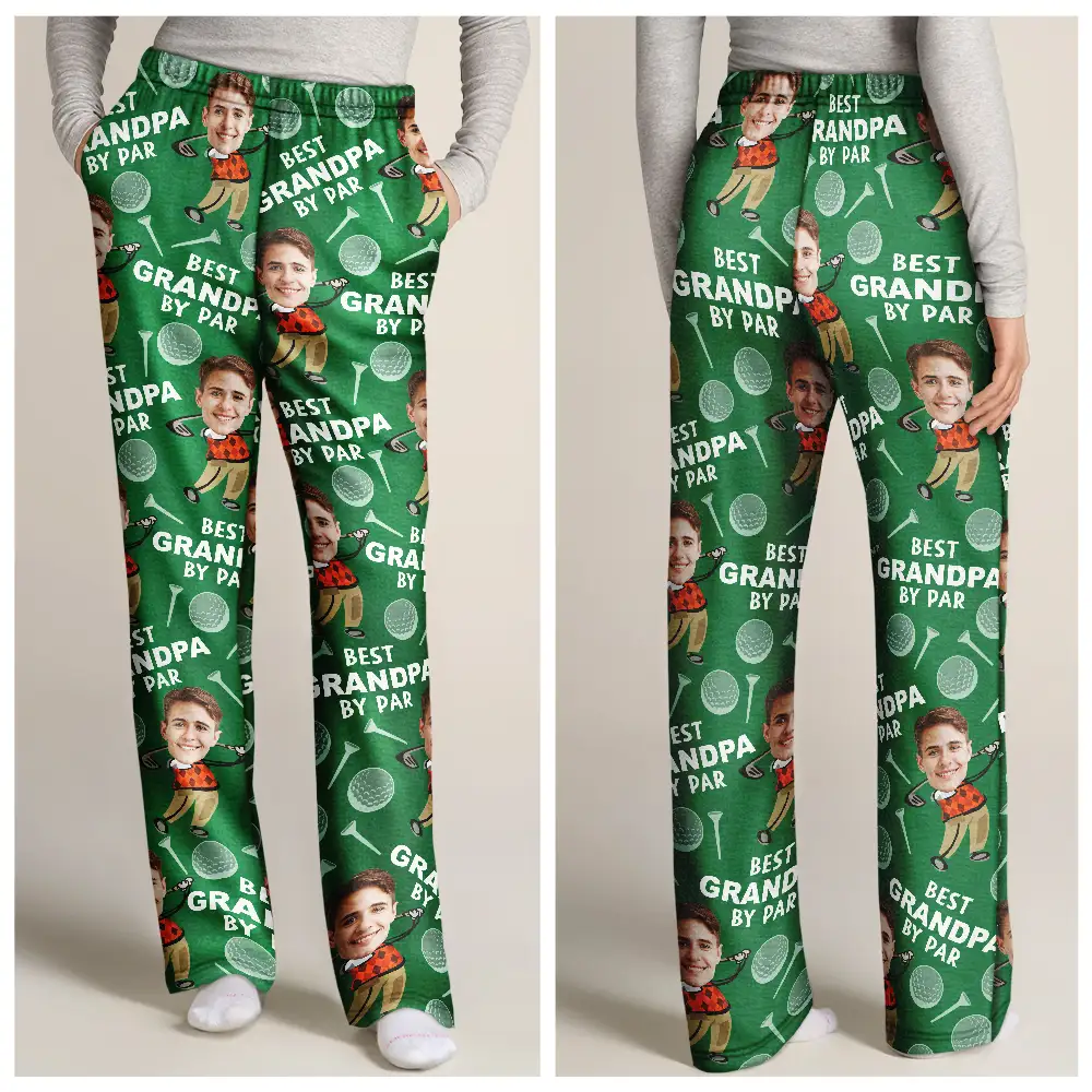 Custom Photo Best Daddy By Par Funny Face Golf Lover - Personalized Pajama Pants - Image 4