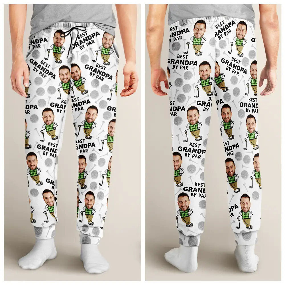 Custom Photo Best Daddy By Par Funny Face Golf Lover - Personalized Pajama Pants - Image 5