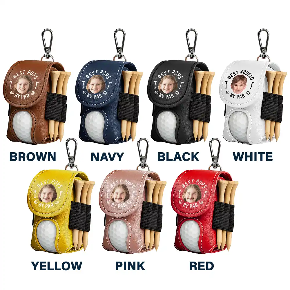 Custom Photo Best Daddy By Par - Personalized Leather Golf Ball Holder - Image 4