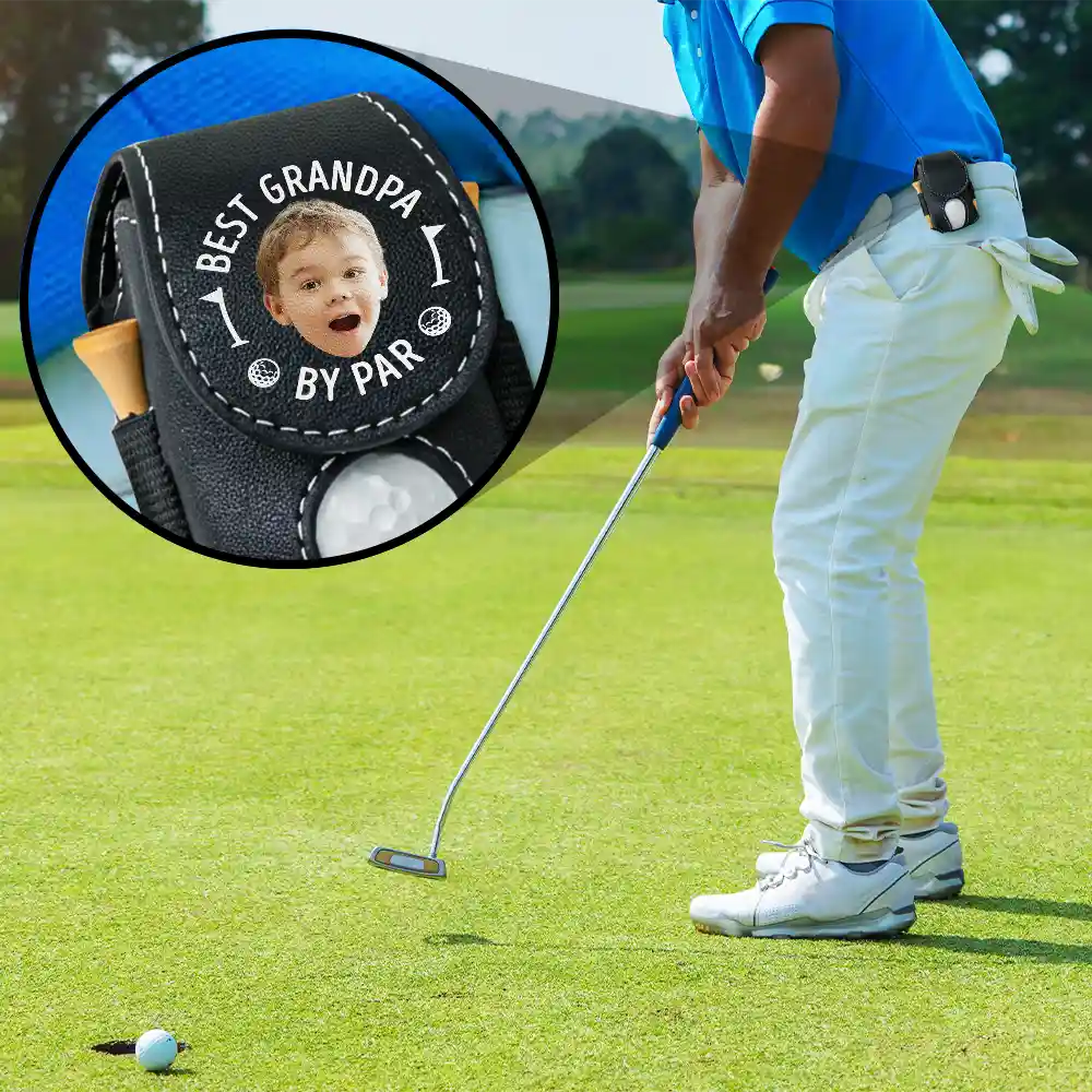 Custom Photo Best Daddy By Par - Personalized Leather Golf Ball Holder - Image 6