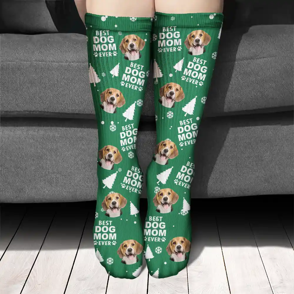 Custom Photo Best Dog Cat Dad Mom Ever Christmas - Personalized Socks - Image 4