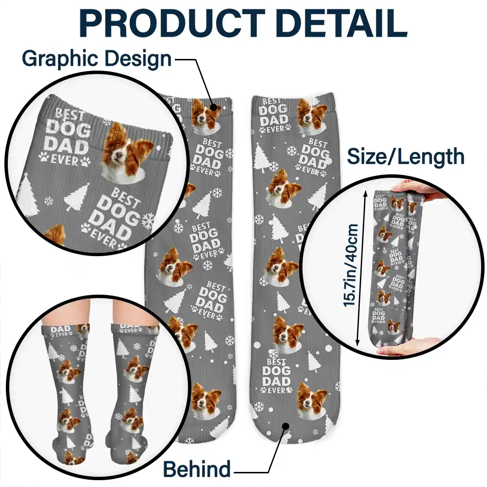 Custom Photo Best Dog Cat Dad Mom Ever Christmas - Personalized Socks - Image 6