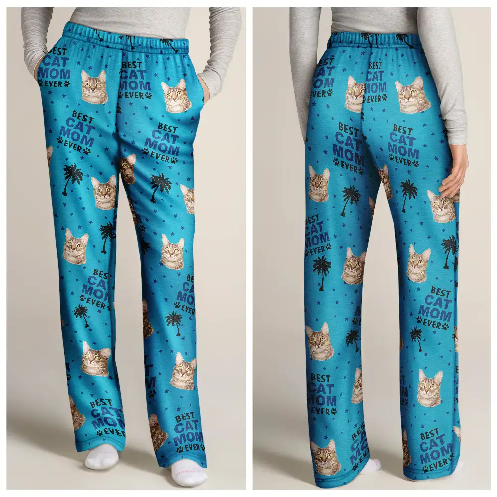 Custom Photo Best Dog Cat Dad Mom Ever - Personalised Pyjama Bottoms - Image 4
