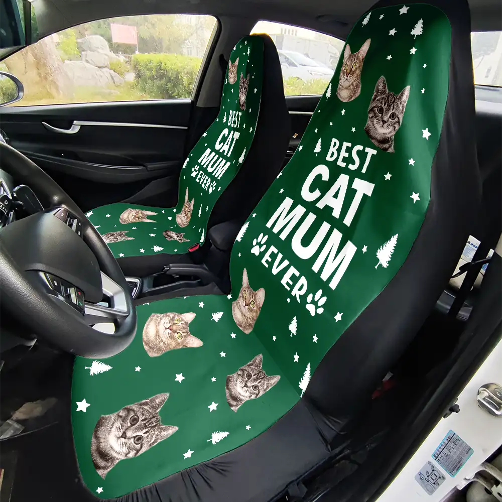Custom Photo Best Dog Cat Dad Mom Ever - Personalized Car Seat Cover - Image 3