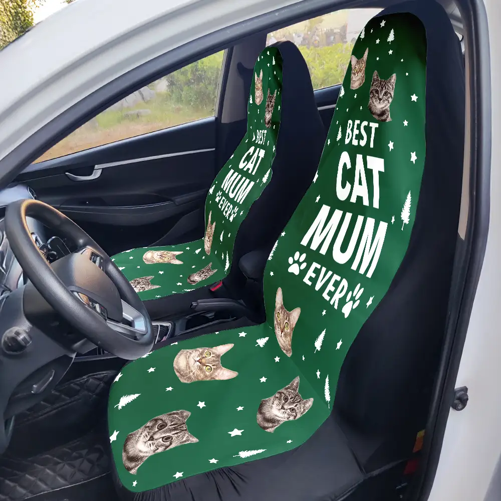 Custom Photo Best Dog Cat Dad Mom Ever - Personalized Car Seat Cover - Image 7