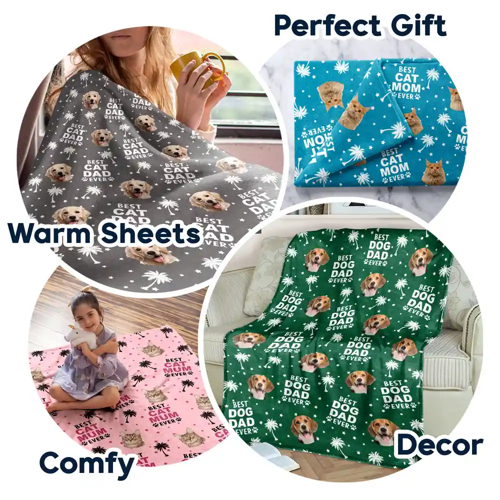 Custom Photo Best Dog Cat Dad Mom Ever - Personalized Fleece Blanket, Sherpa Blanket - Image 8