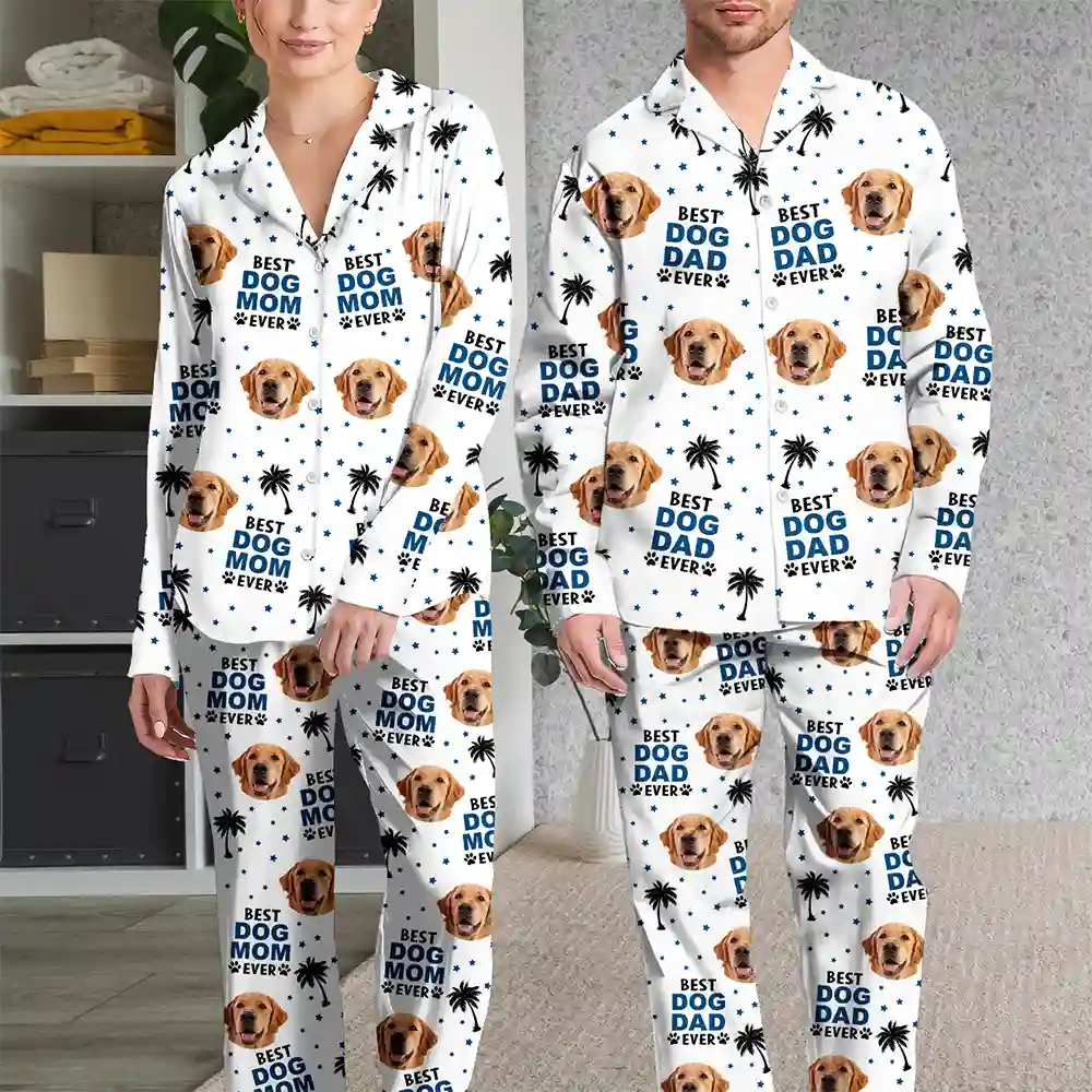 Custom Photo Best Dog Cat Dad Mom Ever - Personalized Long Pajamas Set - Image 4