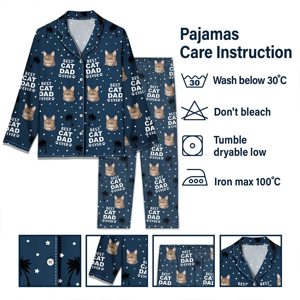Custom Photo Best Dog Cat Dad Mom Ever - Personalized Long Pajamas Set - Image 7