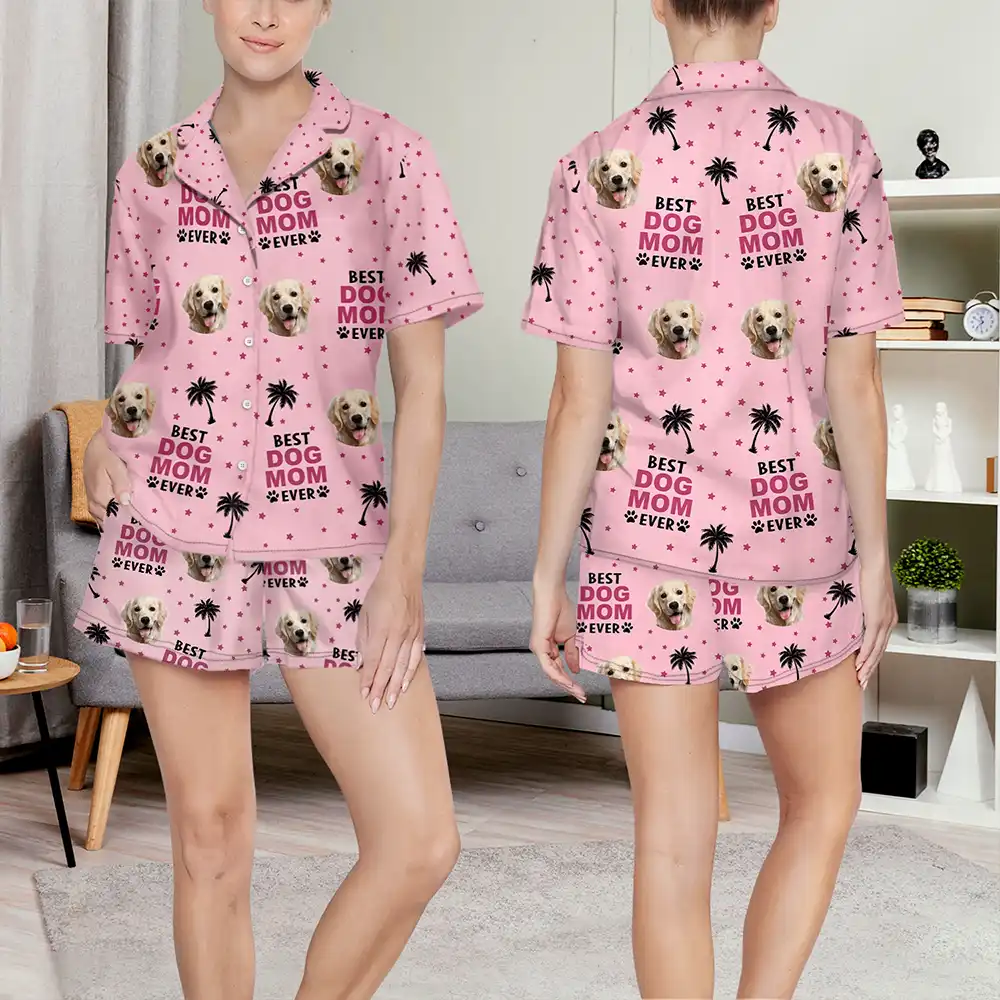 Custom Photo Best Dog Cat Dad Mom Ever - Personalized Short Pajamas Set - Image 6