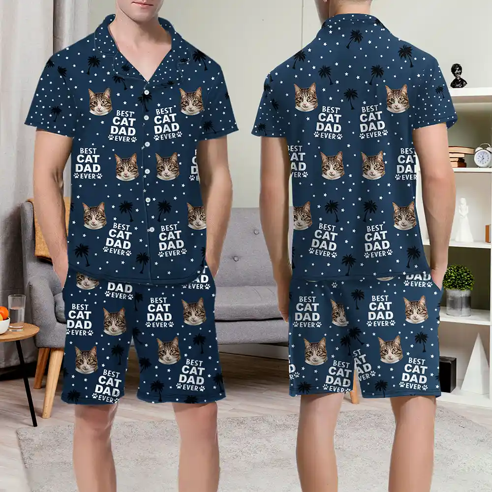 Custom Photo Best Dog Cat Dad Mom Ever - Personalized Short Pajamas Set - Image 7