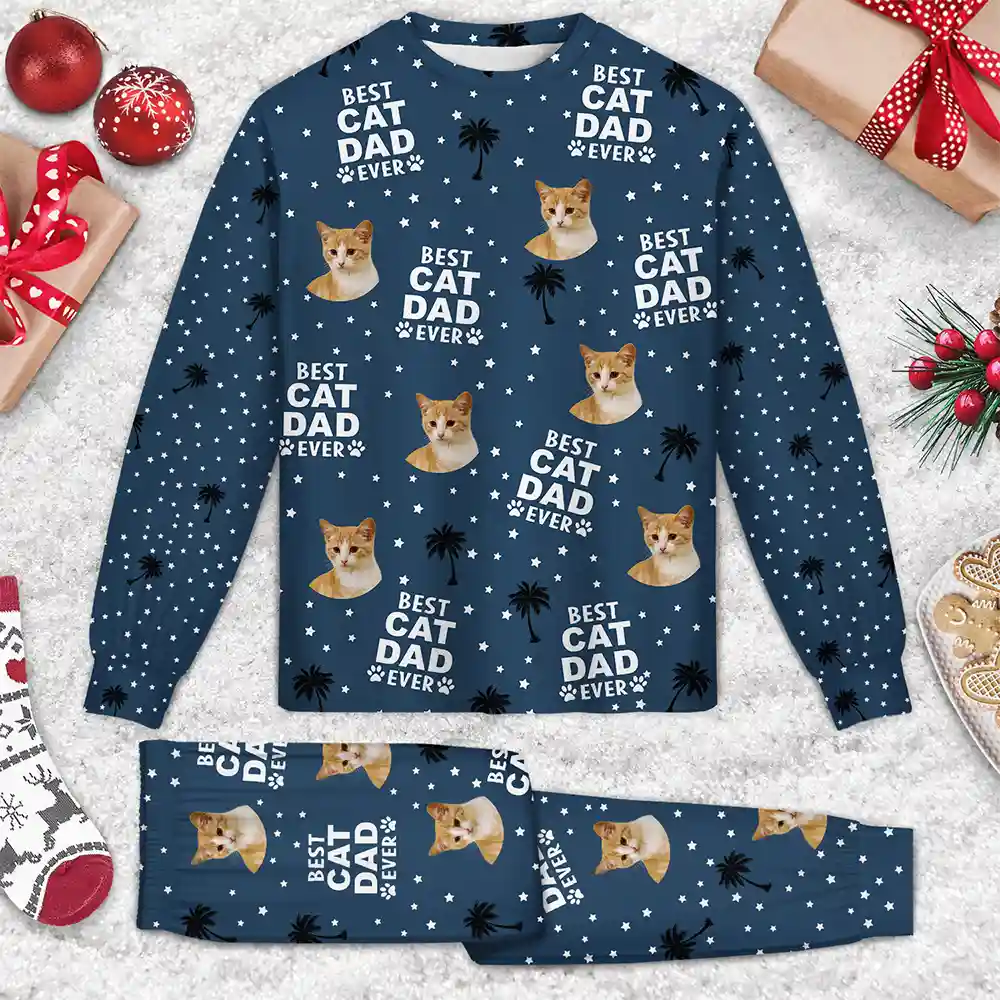 Custom Photo Best Dog Cat Dad Mom Ever - Personalized Unisex Pajamas Set - Image 4