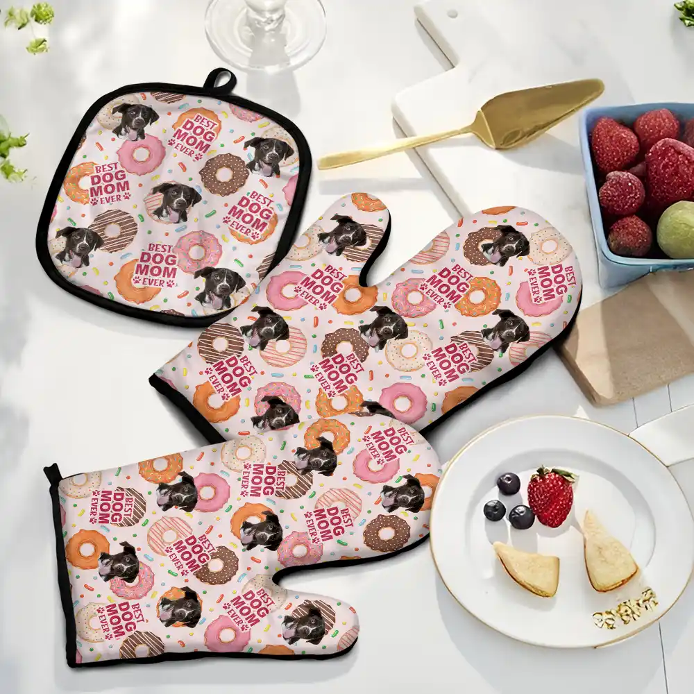 Custom Photo Best Dog Dad Dog Mom - Personalized Oven Mitts, Pot Holders - Image 3
