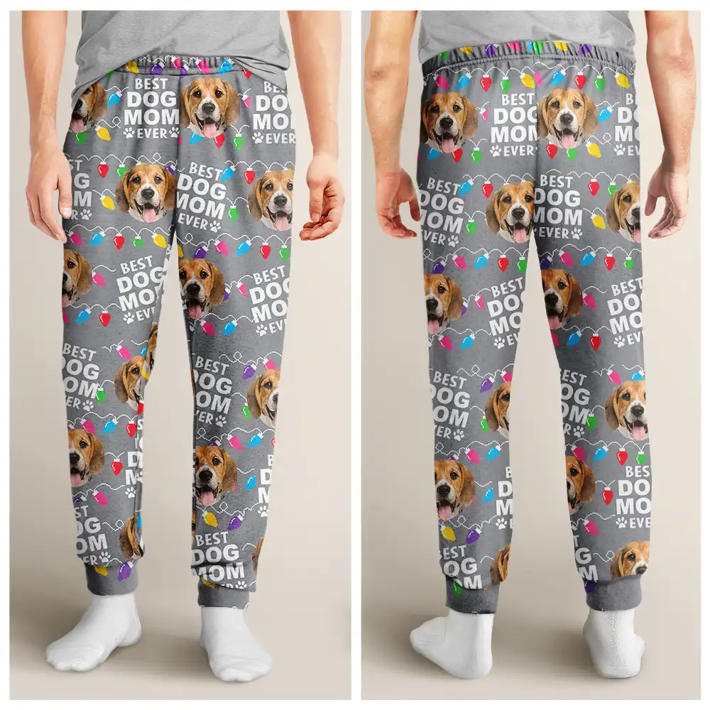 Custom Photo Best Dog Dad Ever Cat Pet Christmas Light - Personalized Pajama Pants - Image 5