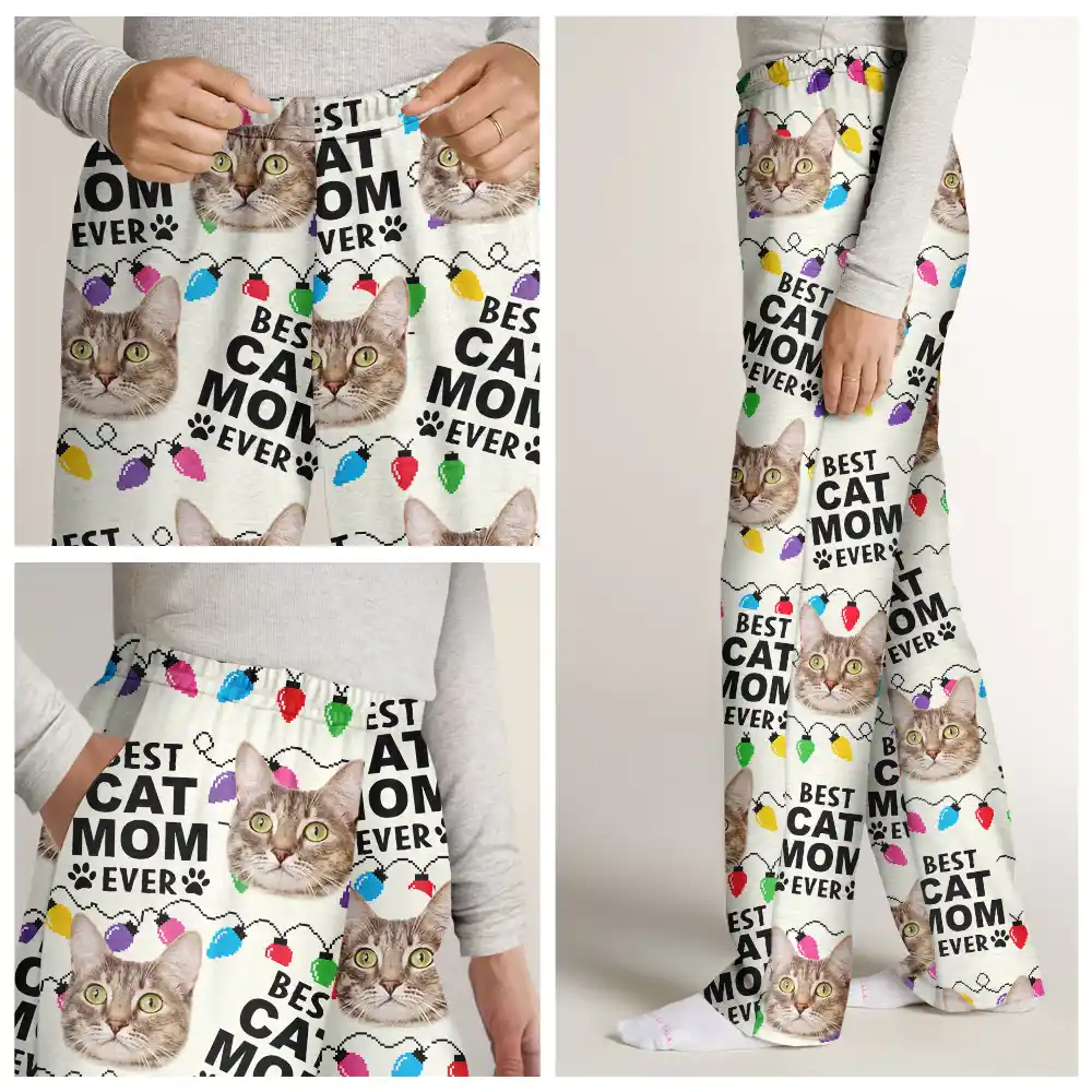 Custom Photo Best Dog Dad Ever Cat Pet Christmas Light - Personalized Pajama Pants - Image 8